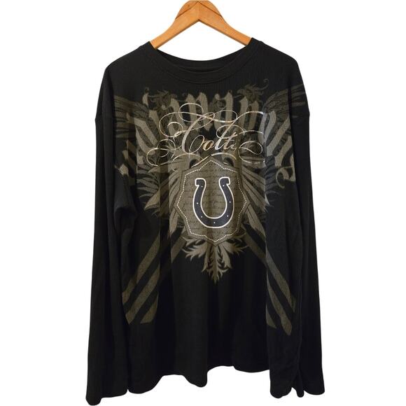 NFL Pro Line Colts Waffle Knit Black Metallic Silver T-Shirt Long Sleeve Men 2XL - Picture 1 of 7